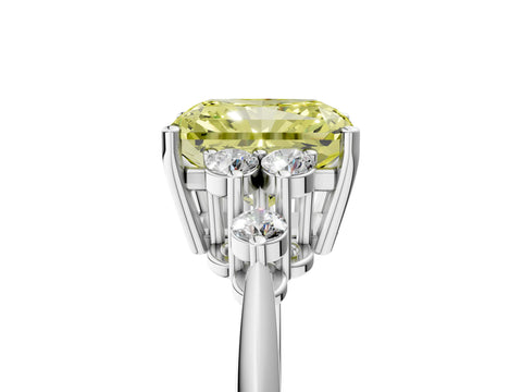 White gold Fancy Yellow Radiant Cut Cut Diamond Cluster Ring with Solitaire Band and Four-Prong Setting_5