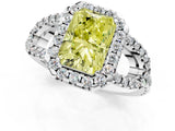 White gold Fancy Yellow Radiant Cut Cut Diamond Halo Engagement Ring with Open Split Pavé Band_1