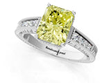 White gold Fancy Yellow Radiant Cut Cut Diamond Milgrain Pave Band Four-Prong Setting Ring_16