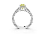 White gold Fancy Yellow Radiant Cut Cut Diamond Milgrain Pave Band Four-Prong Setting Ring_18