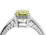 White gold Fancy Yellow Radiant Cut Cut Diamond Milgrain Pave Band Four-Prong Setting Ring_19