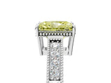 White gold Fancy Yellow Radiant Cut Cut Diamond Milgrain Pave Band Four-Prong Setting Ring_20