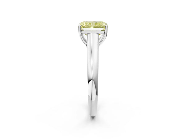 White gold Fancy Yellow Radiant Cut Cut Diamond Solitaire Engagement Ring with Tapered Plain Band and Four-Prong Setting