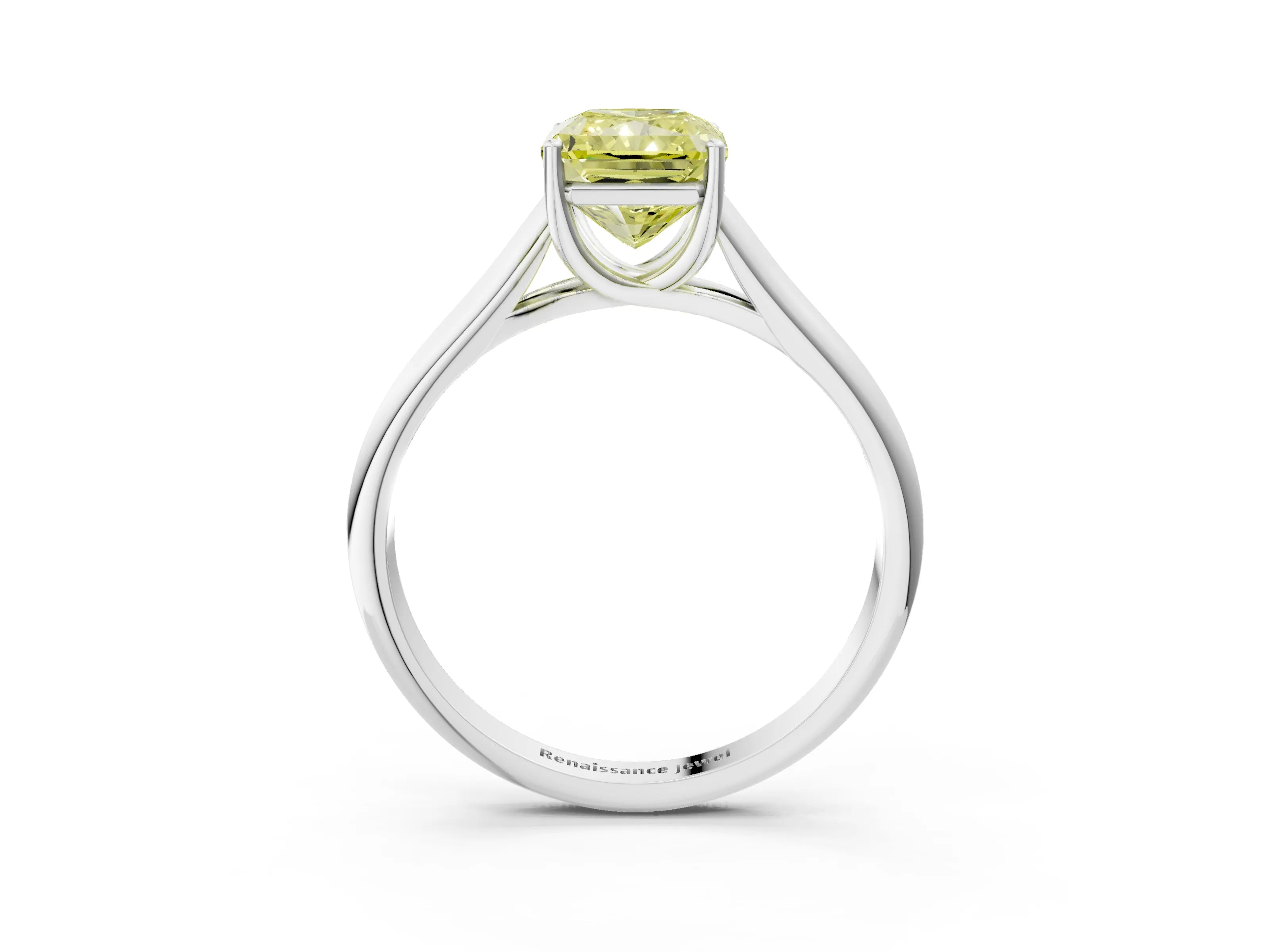White gold Fancy Yellow Radiant Cut Cut Diamond Solitaire Engagement Ring with Tapered Plain Band and Four-Prong Setting_15
