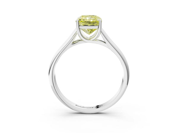 White gold Fancy Yellow Radiant Cut Cut Diamond Solitaire Engagement Ring with Tapered Plain Band and Four-Prong Setting