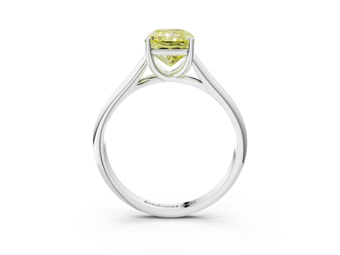 White gold Fancy Yellow Radiant Cut Cut Diamond Solitaire Engagement Ring with Tapered Plain Band and Four-Prong Setting_15