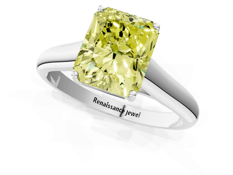 White gold Fancy Yellow Radiant Cut Cut Diamond Solitaire Engagement Ring with Tapered Plain Band and Four-Prong Setting_1