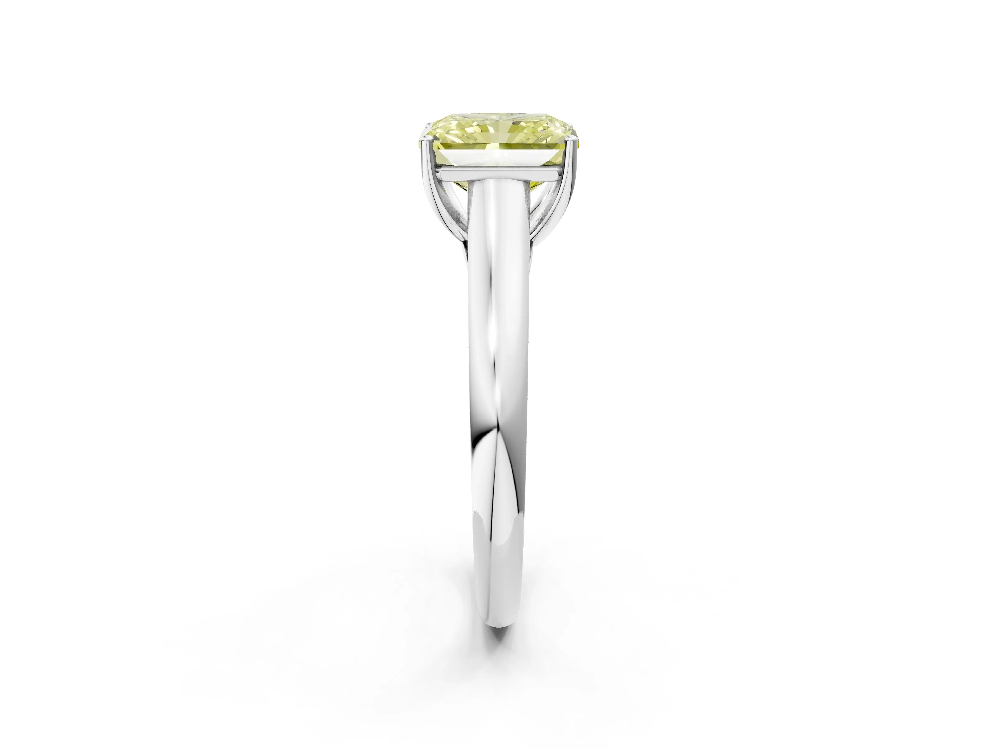 White gold Fancy Yellow Radiant Cut Cut Diamond Solitaire Engagement Ring with Tapered Plain Band and Four-Prong Setting_2
