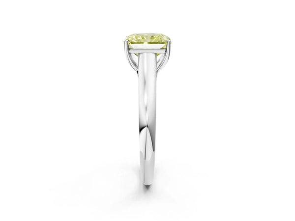 White gold Fancy Yellow Radiant Cut Cut Diamond Solitaire Engagement Ring with Tapered Plain Band and Four-Prong Setting