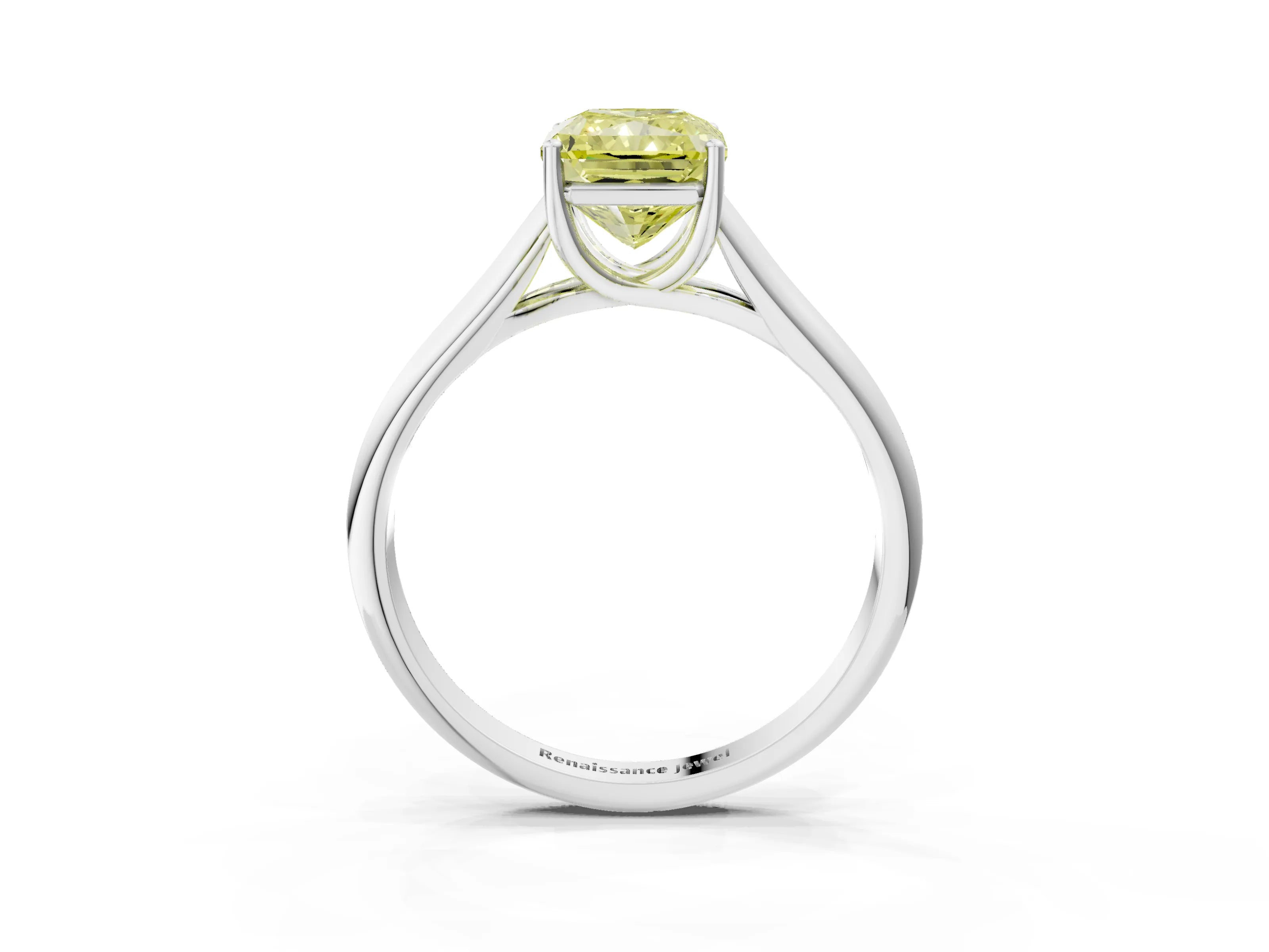 White gold Fancy Yellow Radiant Cut Cut Diamond Solitaire Engagement Ring with Tapered Plain Band and Four-Prong Setting_3