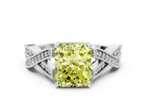 White gold Fancy Yellow Radiant Cut Cut Diamond Twisted Band with Milgrain Pave Setting and Four-Prong Setting