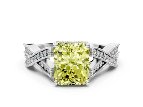 White gold Fancy Yellow Radiant Cut Cut Diamond Twisted Band with Milgrain Pave Setting and Four-Prong Setting_13