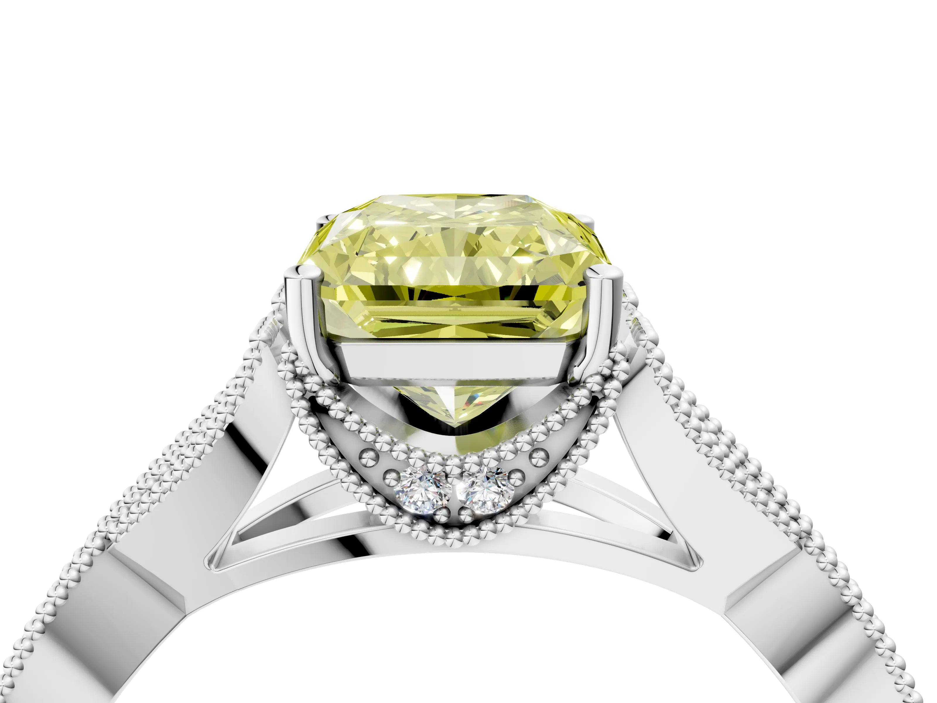 White gold Fancy Yellow Radiant Cut Cut Diamond Twisted Band with Milgrain Pave Setting and Four-Prong Setting_17