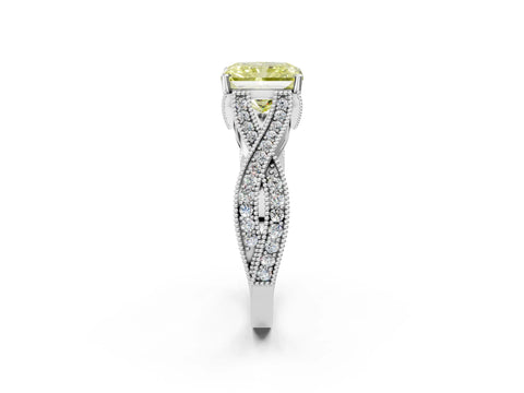 White gold Fancy Yellow Radiant Cut Cut Diamond Twisted Band with Milgrain Pave Setting and Four-Prong Setting_2