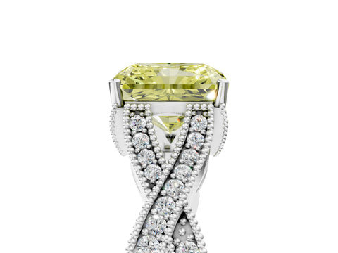 White gold Fancy Yellow Radiant Cut Cut Diamond Twisted Band with Milgrain Pave Setting and Four-Prong Setting_5