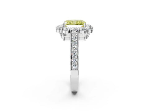 White gold Fancy Yellow Radiant Cut Cut Halo Diamond Pavé Engagement Ring with Milgrain Detailing_14