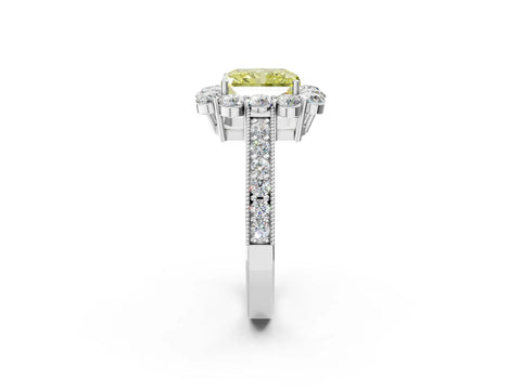 White gold Fancy Yellow Radiant Cut Cut Halo Diamond Pavé Engagement Ring with Milgrain Detailing_2