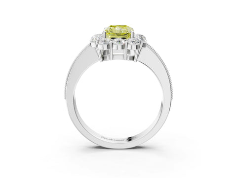 White gold Fancy Yellow Radiant Cut Cut Halo Diamond Pavé Engagement Ring with Milgrain Detailing_3
