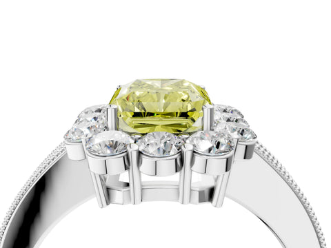 White gold Fancy Yellow Radiant Cut Cut Halo Diamond Pavé Engagement Ring with Milgrain Detailing_4