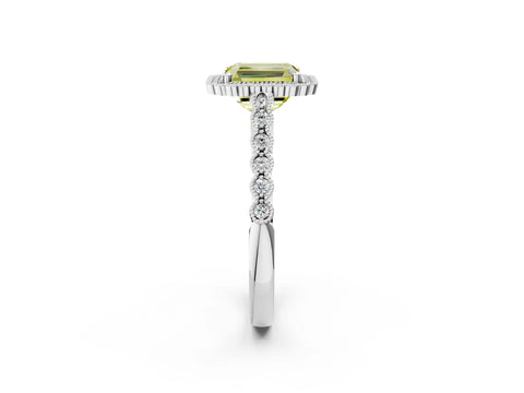 White gold Fancy Yellow Radiant Cut Cut Halo Pavé Solitaire Ring with Milgrain Band_14
