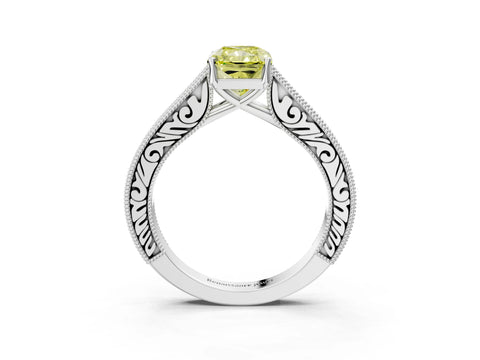 White gold Fancy Yellow Radiant Cut Cut Pave Band Milgrain Solitaire Ring_10