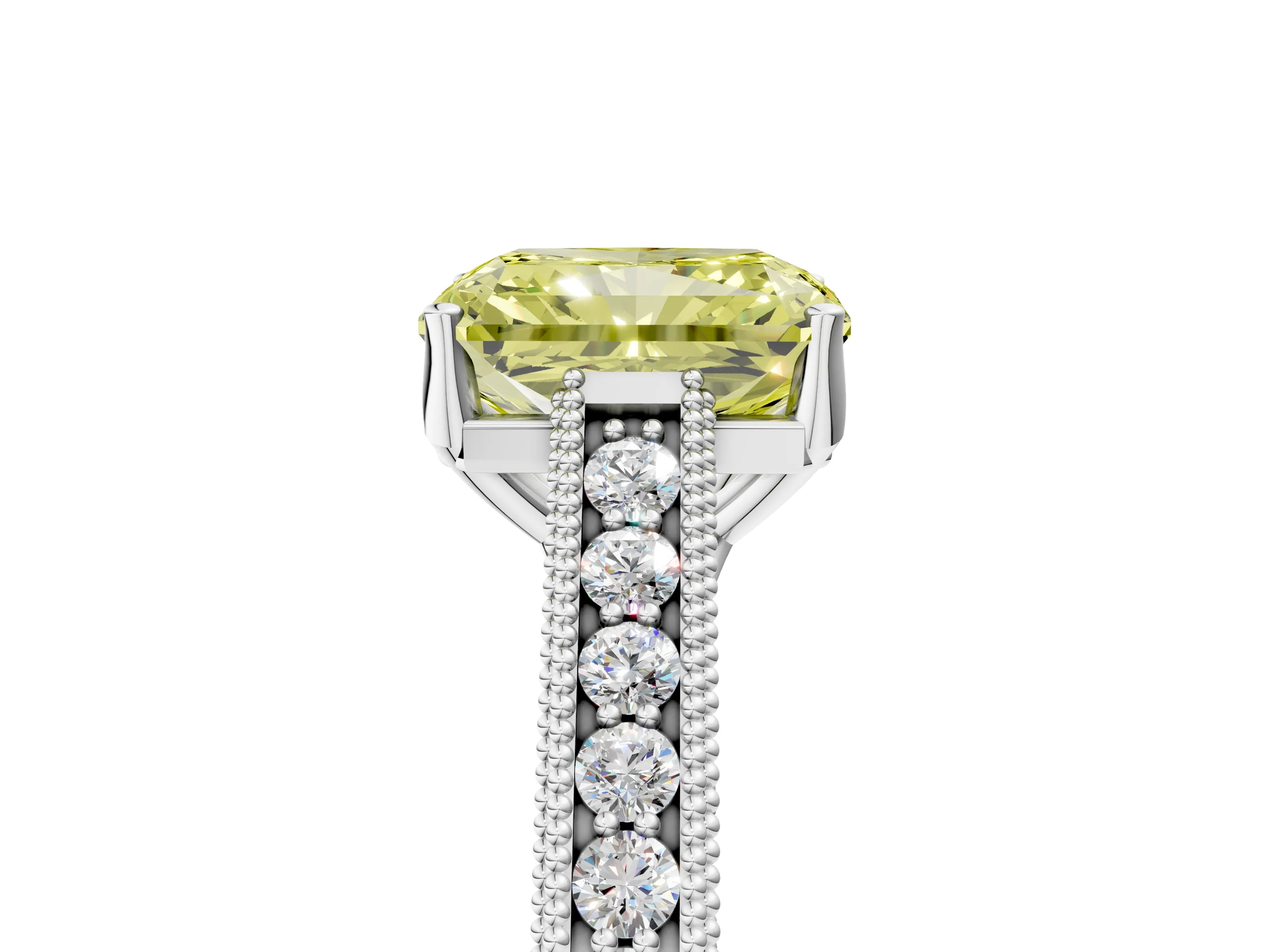 White gold Fancy Yellow Radiant Cut Cut Pave Band Milgrain Solitaire Ring_11