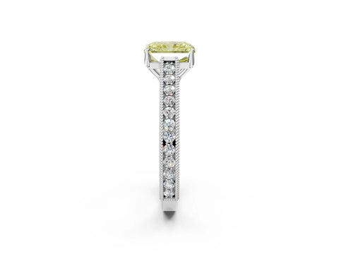 White gold Fancy Yellow Radiant Cut Cut Pave Band Milgrain Solitaire Ring_2
