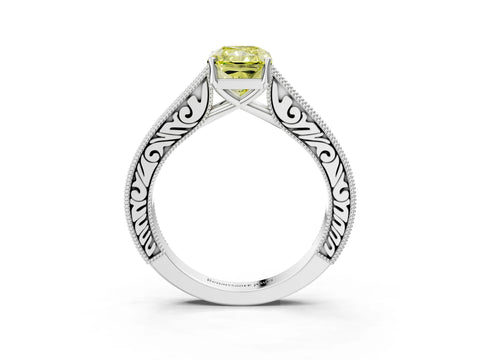 White gold Fancy Yellow Radiant Cut Cut Pave Band Milgrain Solitaire Ring_3