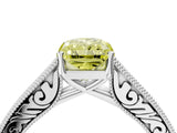 White gold Fancy Yellow Radiant Cut Cut Pave Band Milgrain Solitaire Ring_4