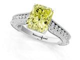 White gold Fancy Yellow Radiant Cut Cut Pave Band Milgrain Solitaire Ring_7