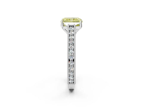 White gold Fancy Yellow Radiant Cut Cut Pave Band Milgrain Solitaire Ring_8
