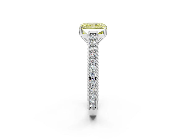 Platinum Radiant Cut Vintage Pave Engagement Ring Setting for Fancy Yellow Center