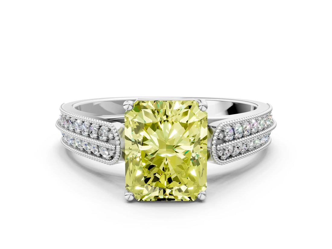 White gold Fancy Yellow Radiant Cut Cut Pave Split Shank Engagement Ring with Four-Prong Setting_12