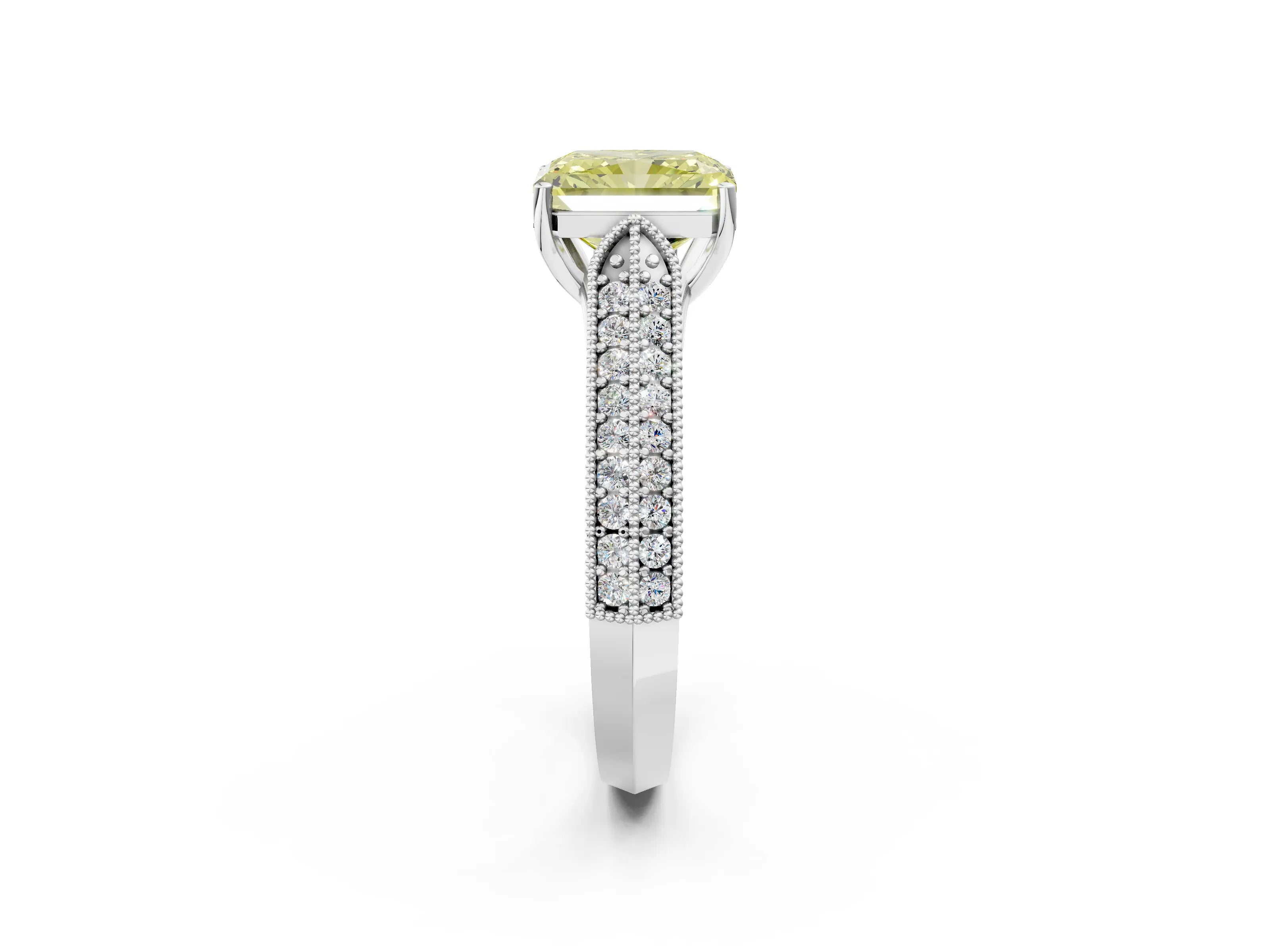 White gold Fancy Yellow Radiant Cut Cut Pave Split Shank Engagement Ring with Four-Prong Setting_14