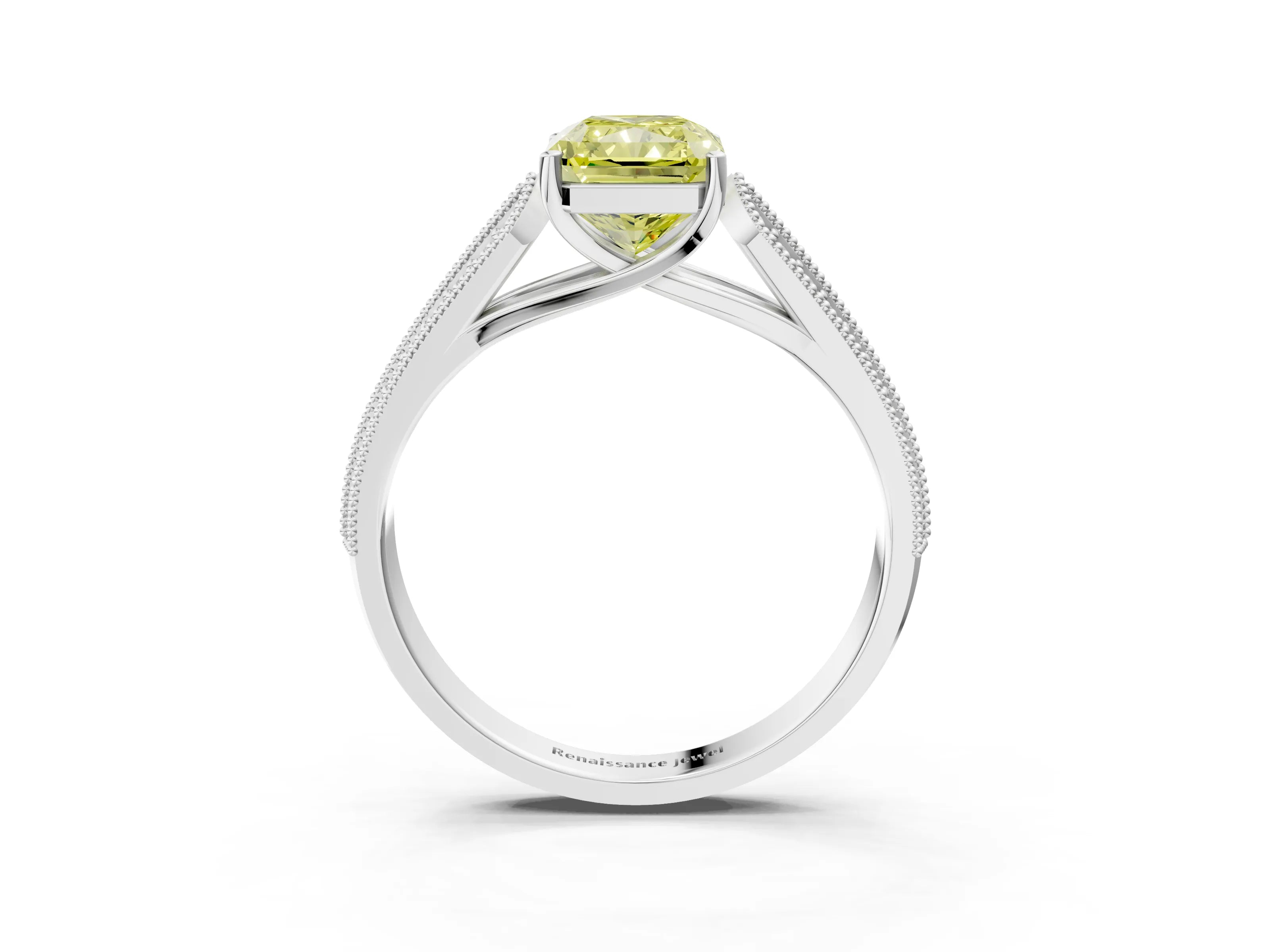 White gold Fancy Yellow Radiant Cut Cut Pave Split Shank Engagement Ring with Four-Prong Setting_15