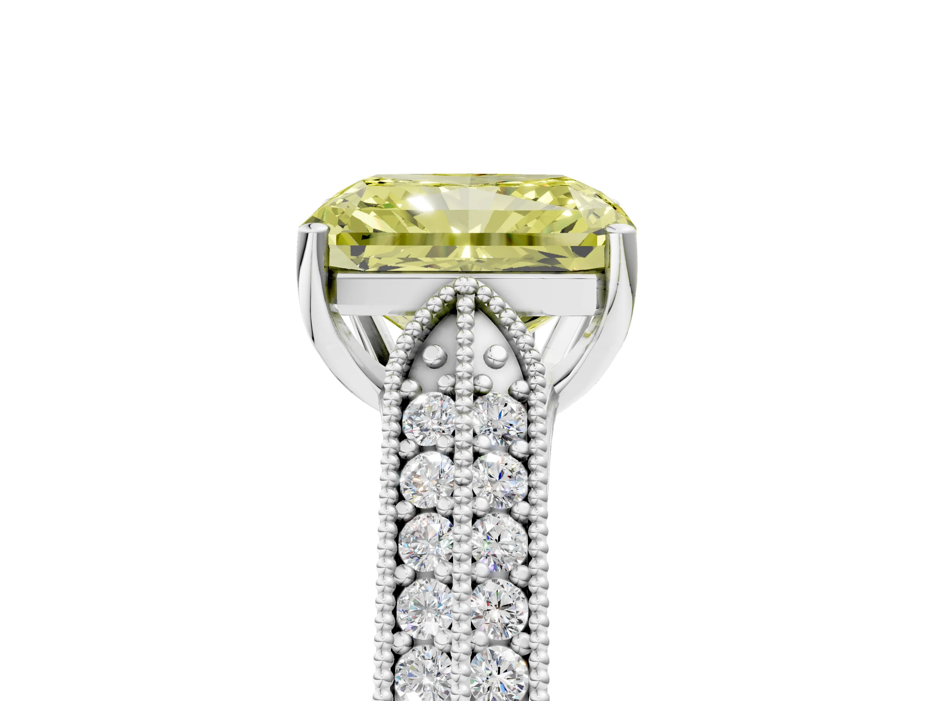 White gold Fancy Yellow Radiant Cut Cut Pave Split Shank Engagement Ring with Four-Prong Setting_17