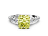 White gold Fancy Yellow Radiant Cut Diamond Cathedral Solitaire Ring with Round  Pavé Band_215