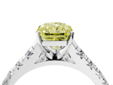 White gold Fancy Yellow Radiant Cut Diamond Cathedral Solitaire Ring with Round  Pavé Band_219
