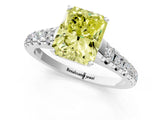 White gold Fancy Yellow Radiant Cut Diamond Cathedral Solitaire Ring with Round  Pavé Band_219