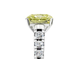 White gold Fancy Yellow Radiant Cut Diamond Cathedral Solitaire Ring with Round  Pavé Band_220