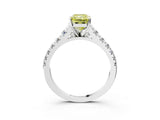 White gold Fancy Yellow Radiant Cut Diamond Cathedral Solitaire Ring with Round  Pavé Band_221
