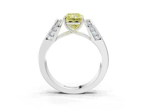 White gold Fancy Yellow Radiant Cut Diamond Channel Set Solitaire Ring with Four-Prong Setting_41