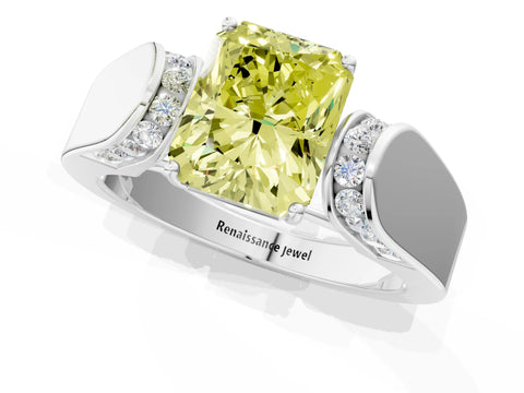 White gold Fancy Yellow Radiant Cut Diamond Channel Set Solitaire Ring with Four-Prong Setting_43