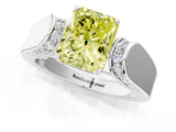 White gold Fancy Yellow Radiant Cut Diamond Channel Set Solitaire Ring with Four-Prong Setting_58