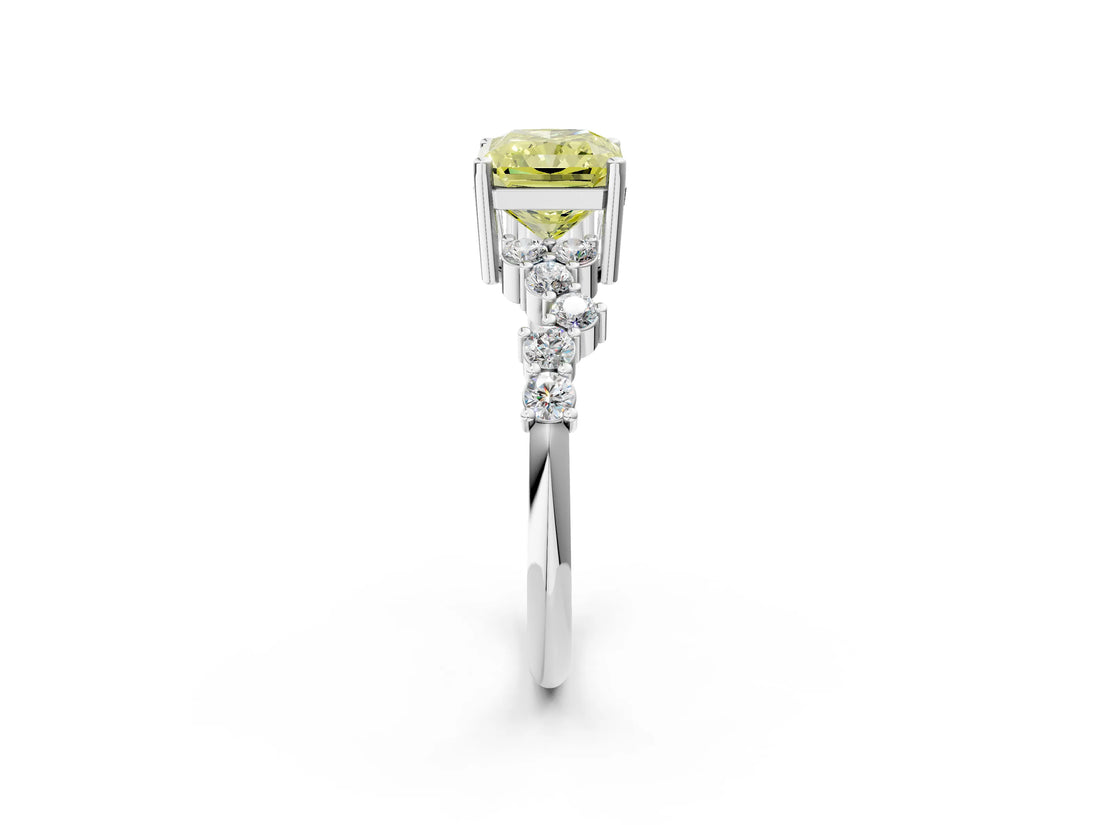 White gold Fancy Yellow Radiant Cut Diamond Cluster Pavé Band with Four-Prong Setting_14