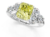 White gold Fancy Yellow Radiant  Cut Diamond Cluster Ring with Round Accent Stones and Prong Setting on a Classic Band_50