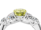 White gold Fancy Yellow Radiant  Cut Diamond Cluster Ring with Round Accent Stones and Prong Setting on a Classic Band_53