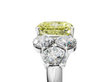 White gold Fancy Yellow Radiant  Cut Diamond Cluster Ring with Round Accent Stones and Prong Setting on a Classic Band_54