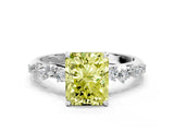 White gold Fancy Yellow Radiant Cut Diamond Cluster Side Stone Solitaire Ring with Prong Setting_77