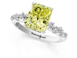 White gold Fancy Yellow Radiant Cut Diamond Cluster Side Stone Solitaire Ring with Prong Setting_78